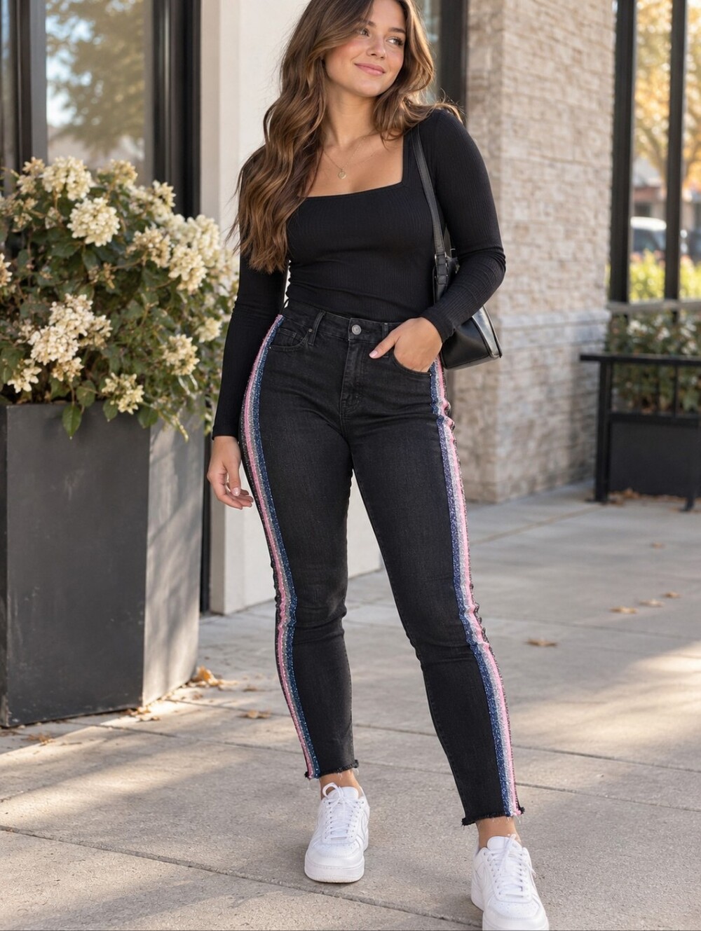 MOTHER The High- Waisted Looker Ankle Fray In Glitter Racer Size 24